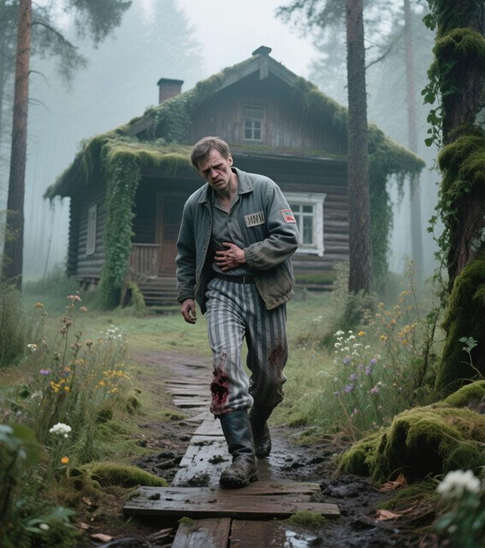 Mężulek porzucił żonę z chorym synkiem w leśnej głuszy, skazując ich na śmierć. Na chatę natknął się uciekinier z więzienia.