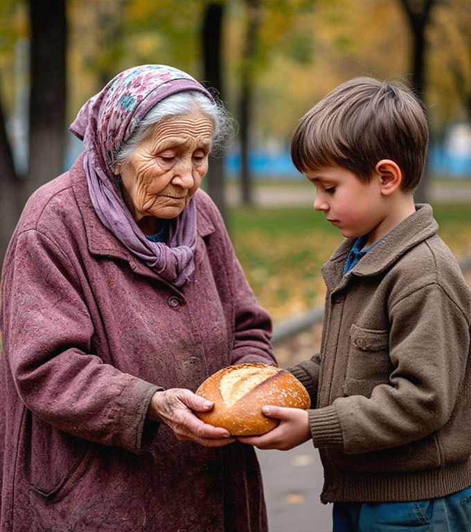 Dem Jungen tat die alte Frau leid, und er gab ihr sein ganzes Brot. Doch das, was sie ihm im Gegenzug reichte, ließ ihn vor Staunen erstarren…