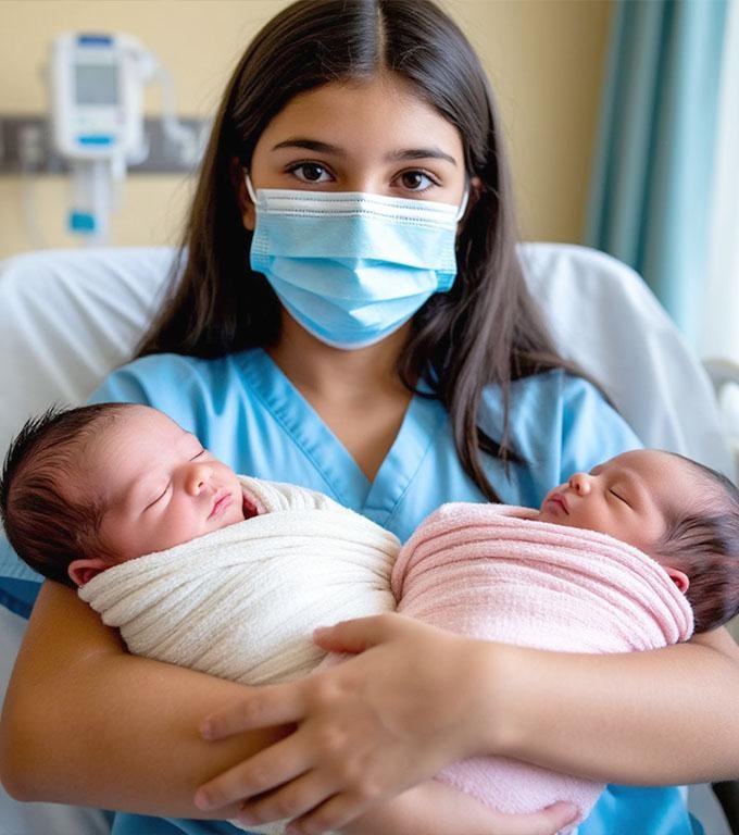 Sie ist erst siebzehn Jahre alt, und in ihren Händen hält sie bereits zwei Neugeborene. Was ist im Operationssaal passiert?