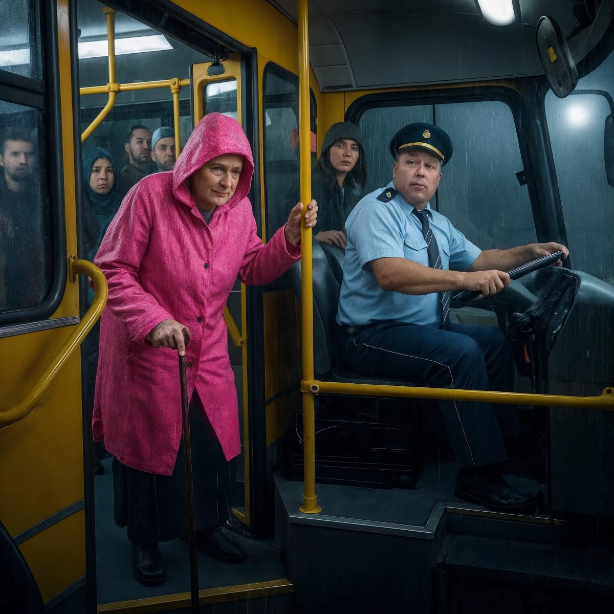 Kierowca autobusu wyrzucił 80-letnią kobietę za brak biletu. Jednak schodząc ze schodków, wypowiedziała krótką frazę, po której kierowca — i cały autobus — zostali bez słowa.