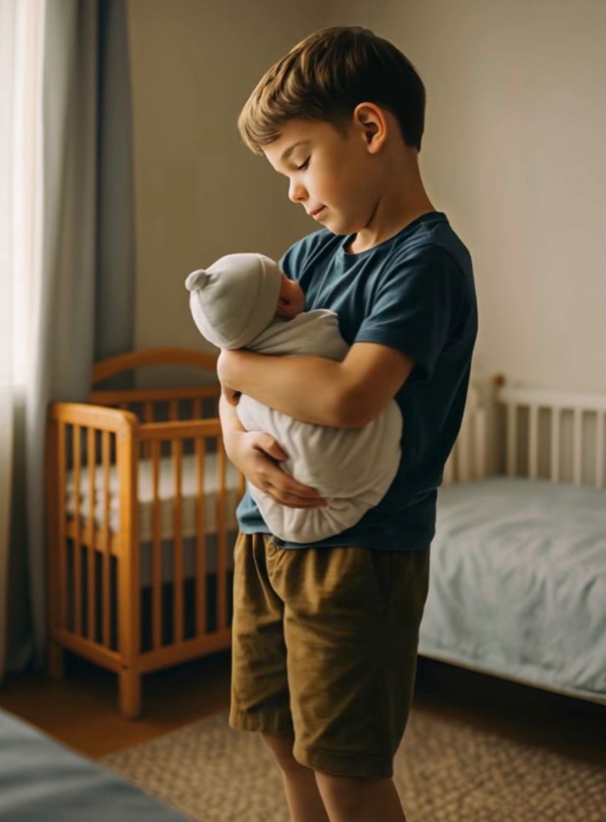 Mama s-a trezit și a văzut că fiul ei cel mare a luat fratele nou-născut, pe care nu-l iubea. A intrat în camera copiilor și a văzut ceva șocant.