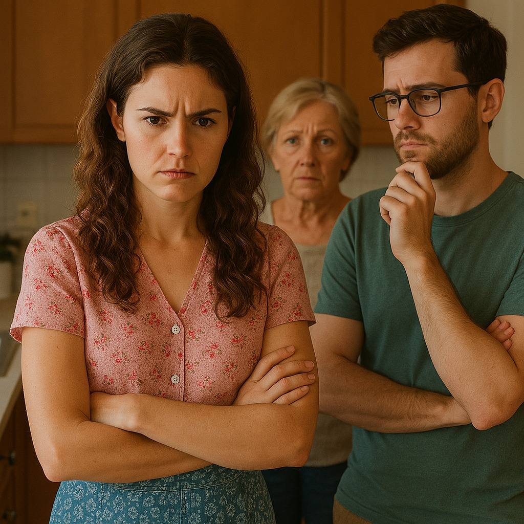 Als Anna früher als gewohnt nach Hause kam, traf sie in der Küche ihre Schwiegermutter und ihren Mann an.