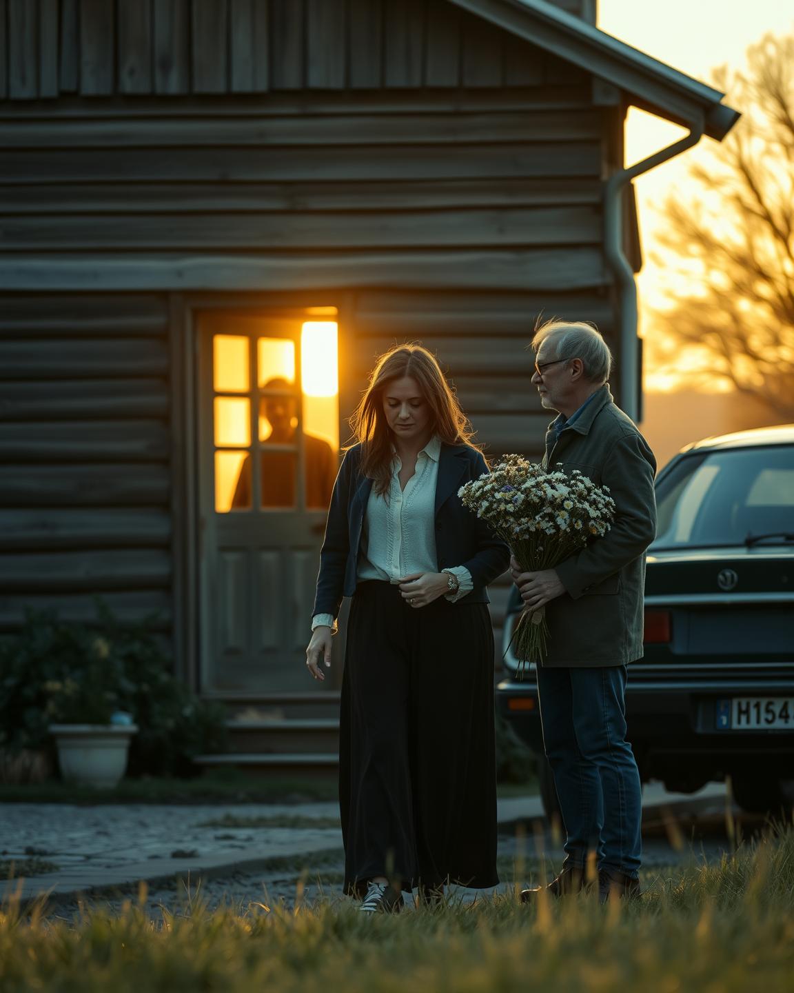 Hallo, Papa, ich bin hier wegen des Geschenks. John und Emily hatten gerade ein ruhiges Abendessen, als die Tür mit einem Quietschen aufging und eine Frau in einer abgetragenen Jacke ins Haus trat.