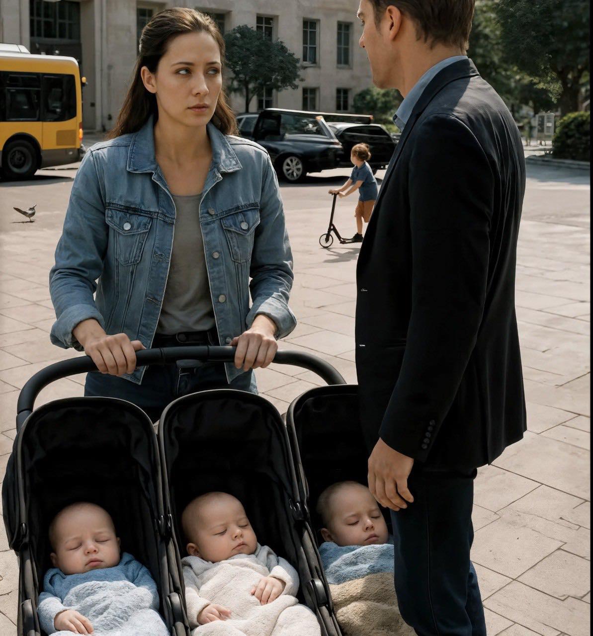 On zostawił ją w dniu ślubu — ale kiedy zobaczył ją z trojaczkami, zabrakło mu tchu Plac przed miejską kliniką tętnił głośnym południem: autobusy syczały hamulcami, zabierając pasażerów, gołębie wzlatywały w powietrze, a dziecięcy śmiech toczył się