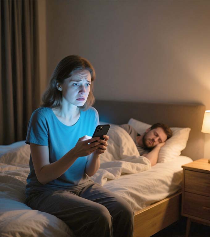 Adormind lângă soțul meu, am luat telefonul mobil ca să văd cât este ceasul și am văzut ceva ce nu ar fi trebuit să văd niciodată.
