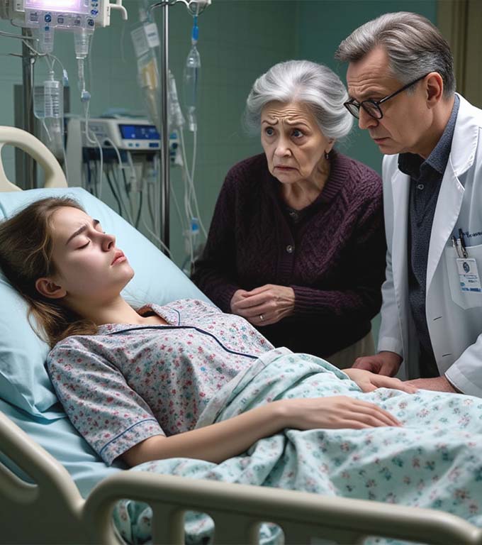 (Von oben Überschrift: Ein unverzichtbarer Teil Die Schwiegermutter flüsterte dem Arzt zu: „Verschwenden Sie keine Kraft, sie ist trotzdem niemandem wichtig“