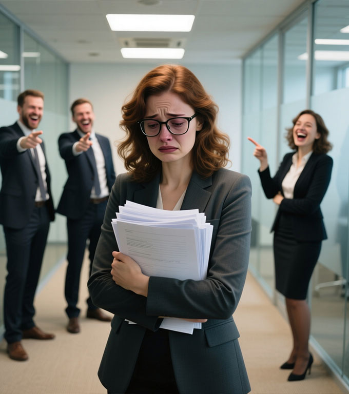 W pracy dręczył ją cały dział, łącznie z kierownictwem. Wczoraj ją zwolnili, a oni świętowali zwycięstwo, ale nikt z nich nie wiedział, że ja.
