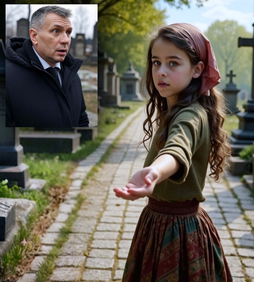 Nereușind să suporte durerea înmormântării soției, bărbatul a plecat mai devreme de la cimitir. La ieșire, a dat peste o fetiță cerșetoare și i-a aruncat ultimii bănuți pe care îi avea în buzunar.