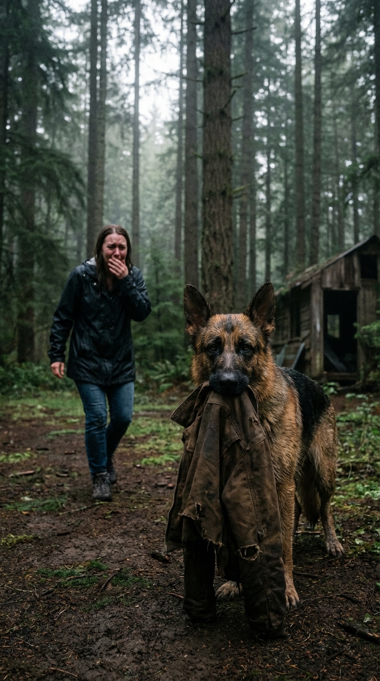 Câinele meu a revenit cu o haină în care soțul meu dispăruse — iar ceea ce am descoperit urmându-l a schimbat totul.